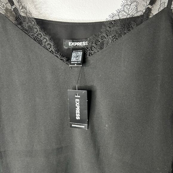 NWT Express Y2K Lace Trim Babydoll Tank Camisole Women’s Black Witchy 90s Dainty - Picture 4 of 8